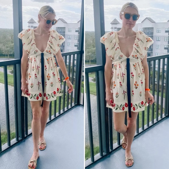 AGUA BY AGUA BENDITA Horizonte Oasis Mini Dress In Floral Print Size Medium - Picture 4 of 16